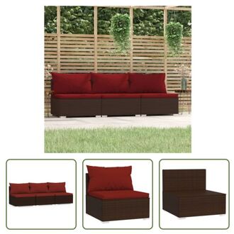 Tuinset - PE-rattan - 210 x 70 x 60.5 cm - Bruin - Kaneelrode kussens