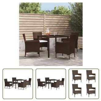 Tuinset - PE-rattan - Bruin - 90x90x75 cm - Inclusief kussens - The Living Store