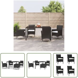 Tuinset - PE Rattan - Eettafel 150x90x75cm - Stoelen 61x60x88cm - Zwart