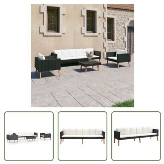 Tuinset - PE-rattan/ gepoedercoat staal - 4-delig - Zwart/ crèmewit - 218x67x60 cm - Montage vereist