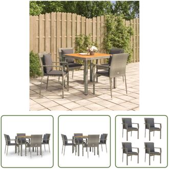 Tuinset - PE-rattan - Grijs - 90x90x75 cm - Inclusief 4 stoelen en tafel