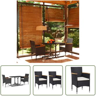 Tuinset - PE-rattan - Staal - Acaciahout - Zwart - 110x53x72cm - 52x57x84cm