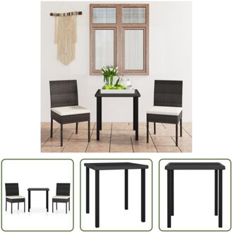 Tuinset - PE-rattan - Stalen frame - Zwart - Tafel- 70x70x73 cm - Stoel- 57x44x88 cm