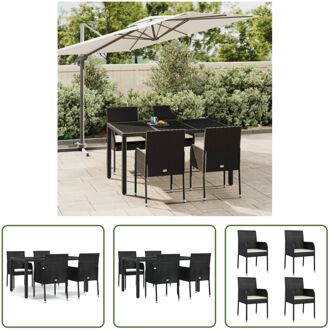 Tuinset - PE-rattan - zwart - 150x90x75 cm - inclusief 4 tuinstoelen en kussens