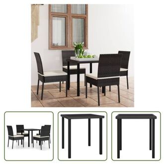 Tuinset - PE-rattan - zwart - 70 x 70 x 73 cm - 57 x 44 x 88 cm - crème kussen