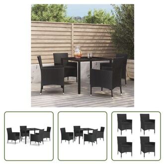 Tuinset - PE-rattan - Zwart - 90 x 90 x 75 cm - 4 stoelen - Zwart kussen