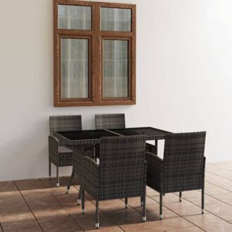 Tuinset - Poly Rattan - Grijs - 140 x 80 x 74 cm - Inclusief 4 stoelen - Makkelijk te reinigen
