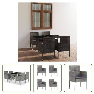 Tuinset - Poly Rattan - Grijs - 140 x 80 x 74 cm - Inclusief 4 stoelen - Makkelijk te reinigen