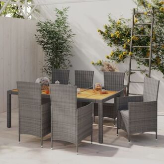 Tuinset - Poly Rattan - Grijs - 190x90x75 cm - 1 tafel + 6 stoelen + 6 kussens