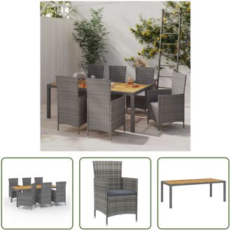 Tuinset - Poly Rattan - Grijs - 190x90x75 cm - 1 tafel + 6 stoelen + 6 kussens