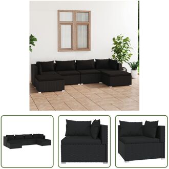 Tuinset - Poly Rattan - Modulair Design - Waterbestendig PE-rattan - Stalen frame - Zwarte kussens - 2