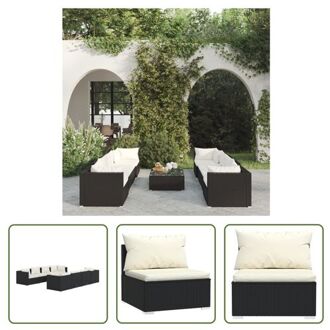 Tuinset - Poly Rattan - Modulair Design - Waterbestendig - Stalen Frame - Comfortabele Kussens Zwart