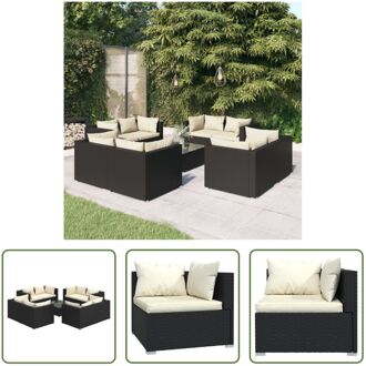 Tuinset - Poly rattan - Modulair Design - Waterbestendig - Stevig frame - Comfortabele kussens - Zwart