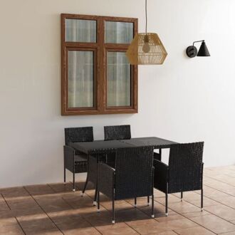 Tuinset - Poly Rattan - PE-rattan - Glas - Zwart - 140x80x74 cm - 52x56x88 cm - 4 stoelen - 1 tafel