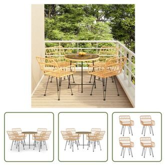 Tuinset - Poly rattan - Staal - Gehard glas - 80 x 74 cm - Comfortabele zitplaats Bruin