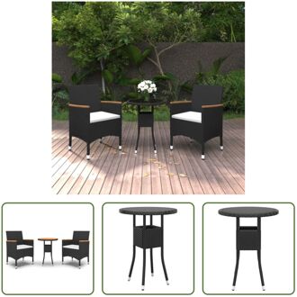 Tuinset - Poly rattan - Zwart - 60 x 75 cm - Gehard glas - Comfortabele stoelen - Inclusief kussens