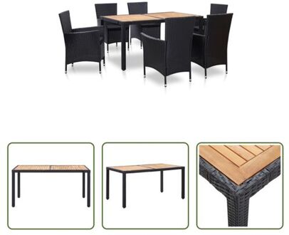 Tuinset - Poly Rattan - Zwarte Kleur - Tafel- 150x90x75 cm - Stoel- 58x61x88 cm - Met Kussens