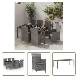 TUINSET - Rattan 190x90x75cm - Grijs/Zwart - 6 stoelen - Montage vereist