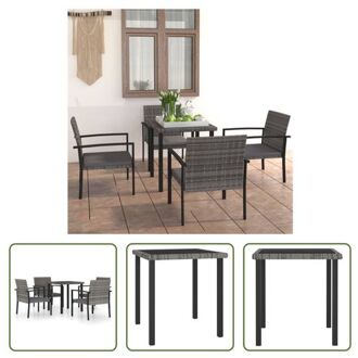 tuinset Rattan - 70x70x73 cm - grijs - inklapbaar - met 4 stoelen - poly rattan - gepoedercoat staal