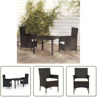 Tuinset - Rattan En Staal - 90x90x75 cm - Zwart - 2 Stoelen - Inclusief Kussens