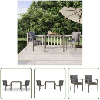 Tuinset Rattan - Grijs - 2x stoel - Tafel 90x90x75cm