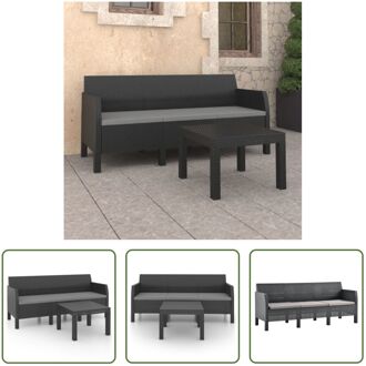 Tuinset Rattan-look - 1 x Tafel 1 x Driezitsbank 3 x Zitkussen - Antraciet - 181 x 65 x 76 cm - Grijs