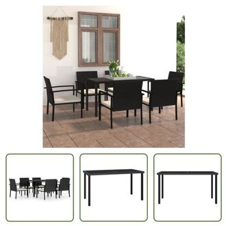 Tuinset - Rattan/Staal - 140x70x73 cm - Zwart/Crème - 6 Stoelen - 6 Zitkussens