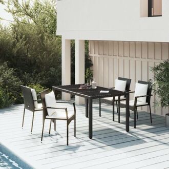 Tuinset - Rattan/Steel - 150 x 90 cm - Zwart - 4 stoelen + tafel