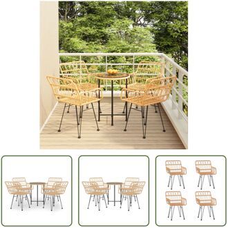 Tuinset - Rattan Uiterlijk - Staal - Gehard Glas - 55x74cm - 56x64x80cm - Comfortabel Bruin