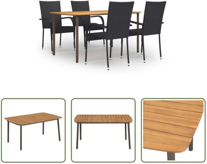 Tuinset s - Tafel 150x90x72 cm - Stoelen 55.5x53.5x95 cm - Zwart PE-rattan - Gepoedercoat Staal