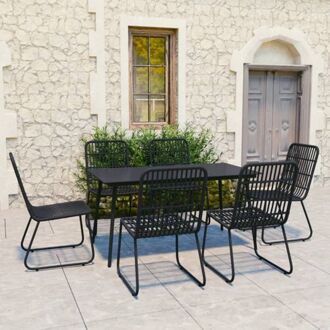 Tuinset - Stalen frame - Poly rattan zitting - 150x80x74 cm tafel - 66.5x53.5x90 cm stoelen Zwart