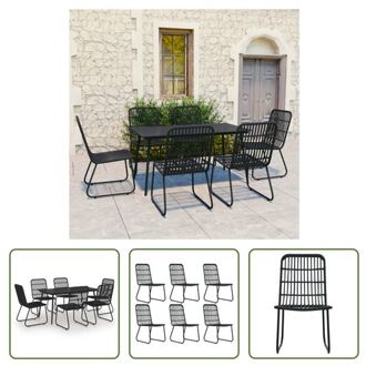 Tuinset - Stalen frame - Poly rattan zitting - 150x80x74 cm tafel - 66.5x53.5x90 cm stoelen Zwart