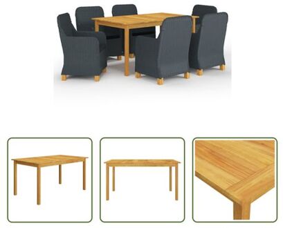 Tuinset - tafel 150 x 90 x 74 cm - donkergrijs - stoel 62 x 65 x 92 cm - acaciahout - PE rattan