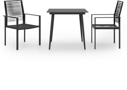 Tuinset - The Living Store - Tafel en stoelen - 80 x 80 x 74 cm - Zwart - Glas en gepoedercoat staal