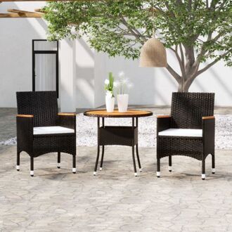 Tuinset - The Living Store - tuinmeubelen - 80 x 75 cm - zwart - poly rattan - staal - massief
