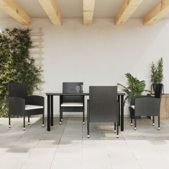 Tuinset - The Living Store - Tuintafel en stoelen - 160x80x74 cm - Staal en glas - Zwart