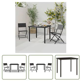 Tuinset - Trendy - Tafel en stoelen - Afmetingen- 80 x 80 x 72 cm - Kleur- zwart - Materiaal- gehard