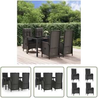 Tuinset - Verstelbare tuinstoelen - Tafel 150x90x75cm - PE-rattan - Zwart