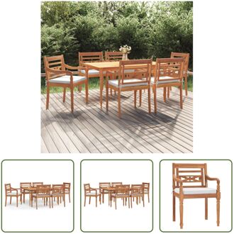 Tuinset Vintage Stijl - Houten - 150x90x75 cm - inclusief 6 stoelen en kussens Bruin