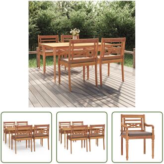 Tuinset - Vintage Stijl - Houten - 150x90x75cm - Teakhout - Inclusief 4 Stoelen en Kussens Bruin