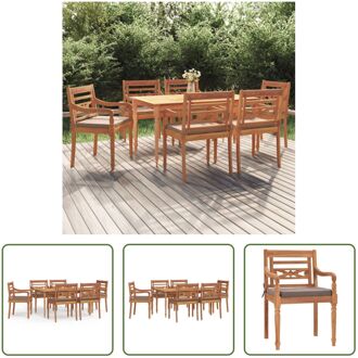 Tuinset Vintage Teakhout - 150x90x75 cm - Inclusief 6 Stoelen - Kussens Bruin