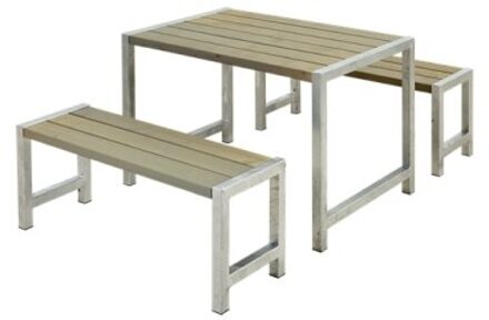 Tuinset vuren Café - Hout & Staal gegrond grijsbruin - 185 x 127 x 73 cm