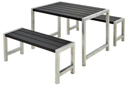 Tuinset vuren Café - Hout & Staal gegrond zwart - 185 x 127 x 73 cm