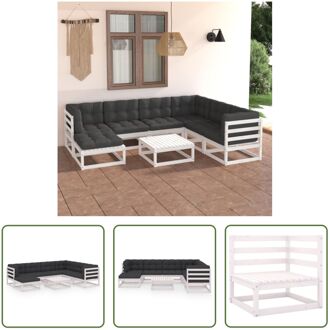 Tuinset - Wit - Massief Grenenhout - 70x70x67 cm - Antraciet Kussens