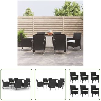 Tuinset Zwart Poly Rattan - 150x90x75 cm - Weerbestendig - Stalen frame - Comfortabele kussens