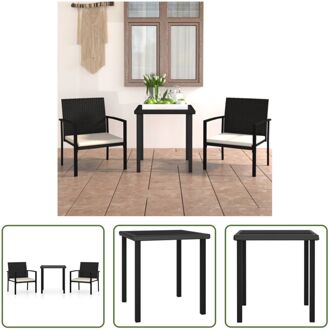 Tuinset Zwart - Stalen frame - PE-rattan - Tafel (70x70x73 cm) - Stoelen (53x58.5x83 cm) - Zitkussens