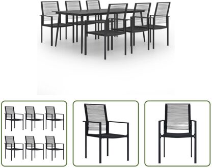 Tuinset - Zwarte Tuinmeubelen - Gepoedercoat Staal - Glas - PVC-rattan - Tafel- 190x90x74 cm - Stoel