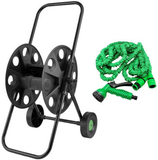 Tuinslang - groen - 10 meter - incl. haspel - zwart - voor 50 meter - Tuinslangen