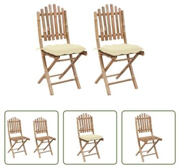 Tuinstoel Bamboe - Set van 2 - Inklapbaar - Waterbestendig - Crème kussen - 50x42x92 cm