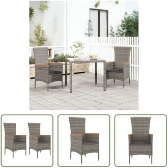 Tuinstoel - Grijs - PE-rattan/staal/acaciahout - 60x58x108cm - Comfortabele zitkussens - Handleiding